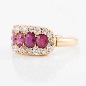 Ring, Hallbergs, 18K gold with rubies and old-cut diamonds. Early 20th century.