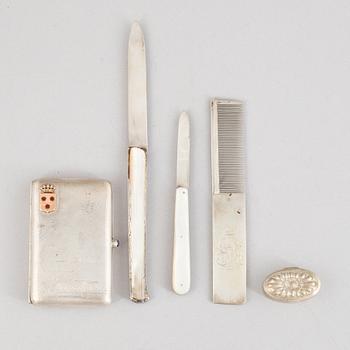 A five-piece collection of silver items with provenance from the von Rosen family, 19th-20th century,.