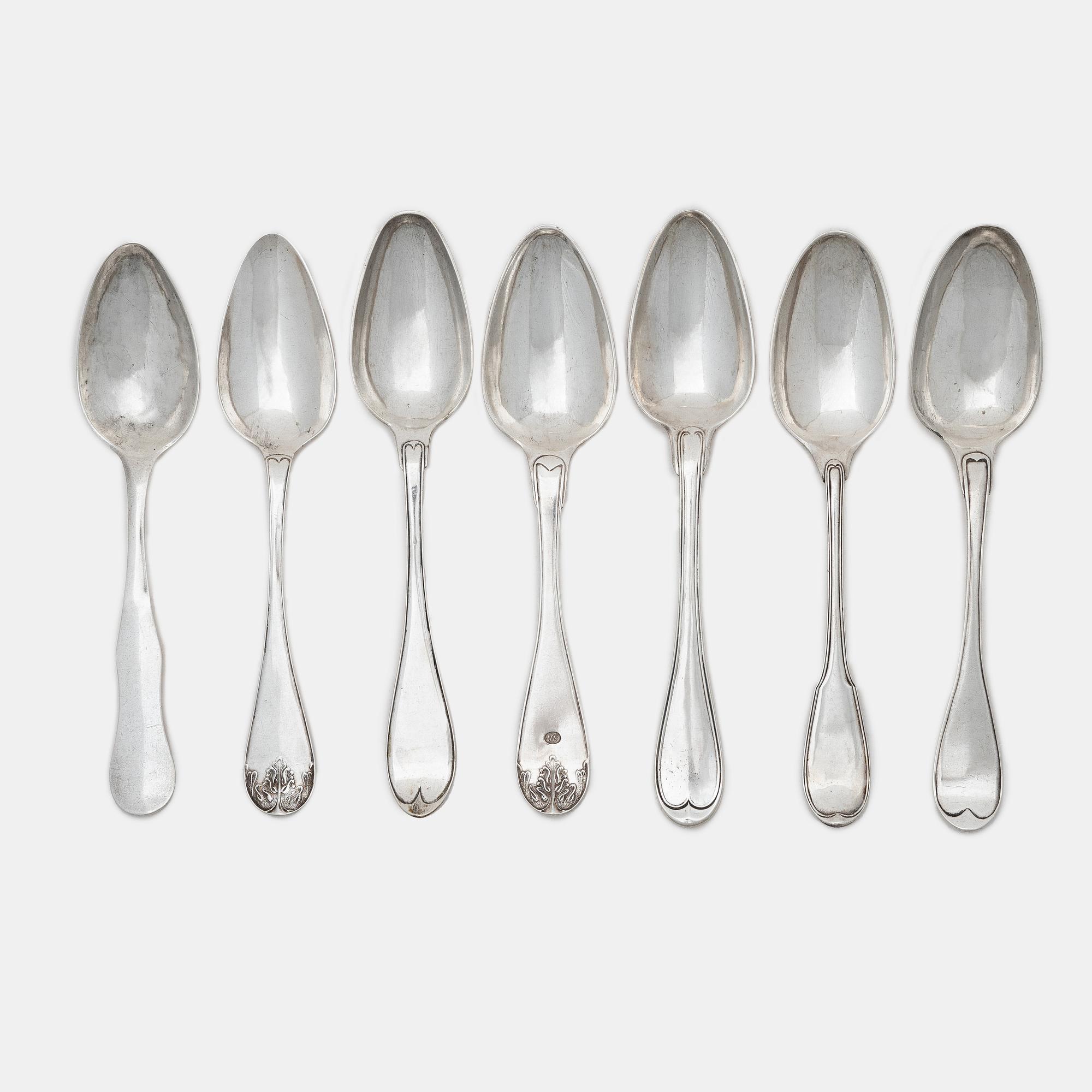 Matskedar, 7 st, silver, Sverige, 1700-1800-tal.