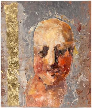 ANNE-MARIE NORDIN, relief/mixed media with coloured wax, gold leaf on metal plate, sign AM Nordin and dated 2001 verso.