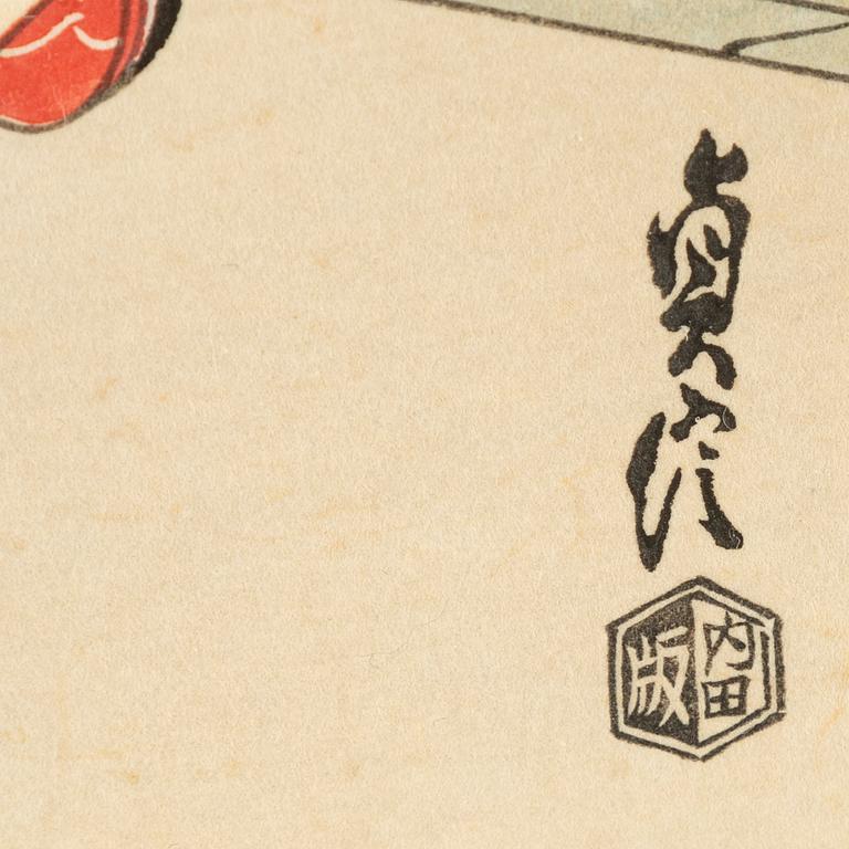 Hasegawa Sadanobu III, färgträsnitt, 3st, Japan, 1900-tal.