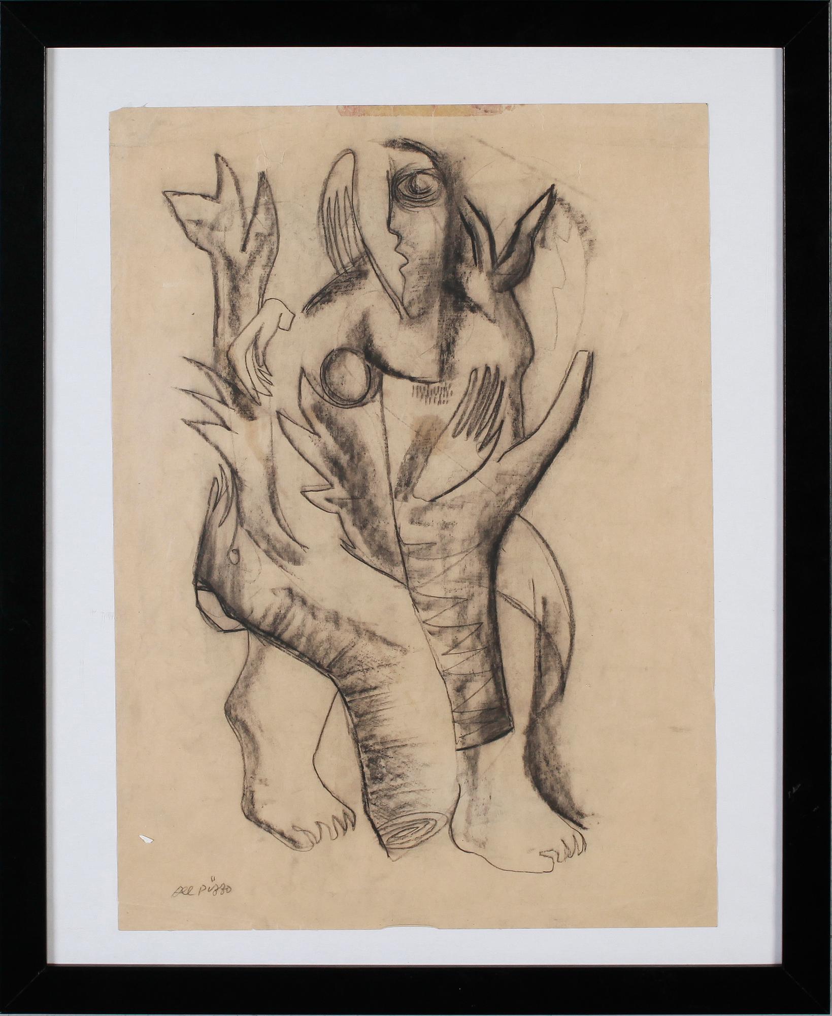 LUCIO DEL PEZZO, kolteckning, signerad.