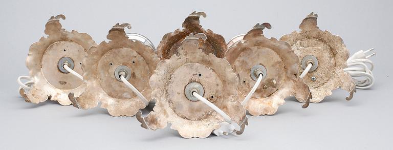 BORDSLAMPOR, 6 st, nysilver, Italien, 1900-talets andra hälft.