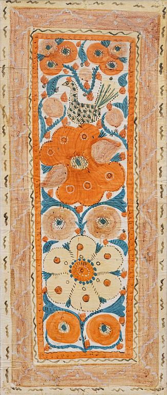 Textile paintings, a pair, so-called rooster paintings, Sunnerbo school, Småland, first half of the 19th century.