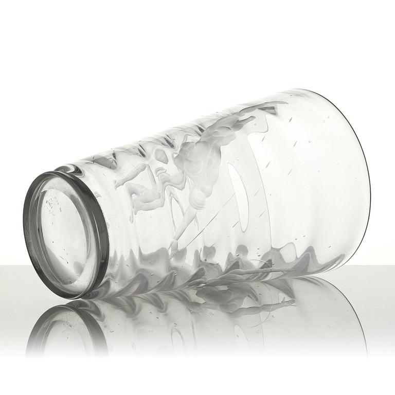 Vicke Lindstrand, a "Pärlfiskare" (Pearl Fisher) engraved glass vase, model 1115, Orrefors, Sweden, 1936.
