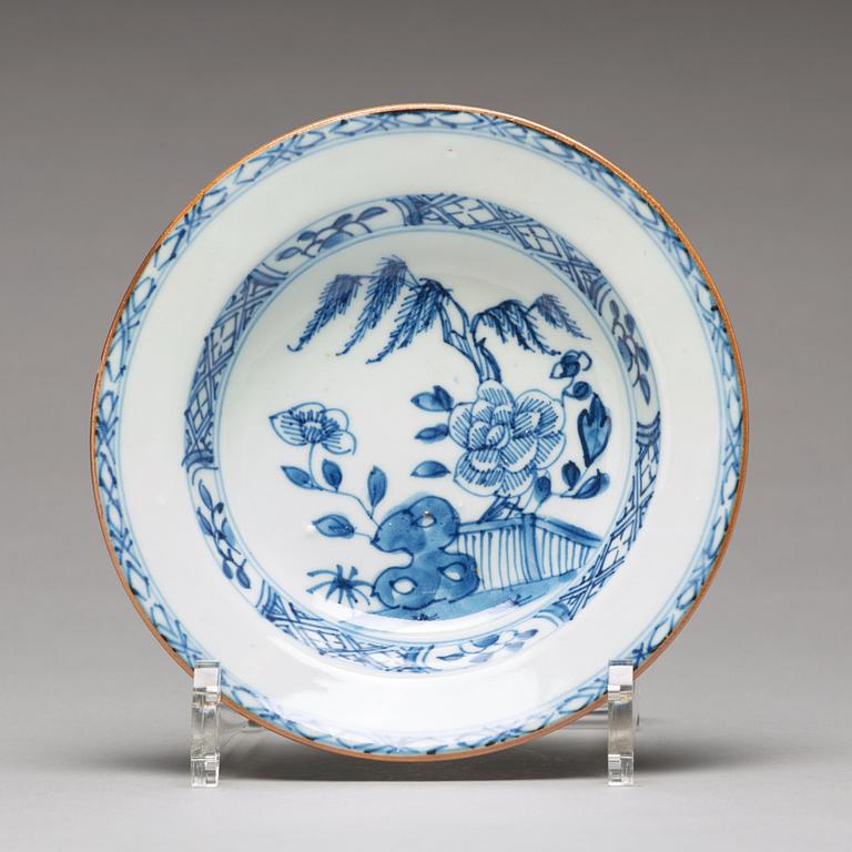 A matched set of 12 blue and white dessert dishes, Qing dynasty, 18th Century.