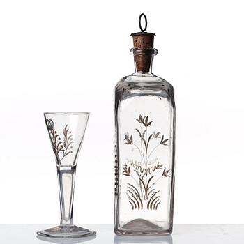 Plunta samt sex stycken spetsglas med Gustav IIIs monogram, Sverige, 1700-tal.
