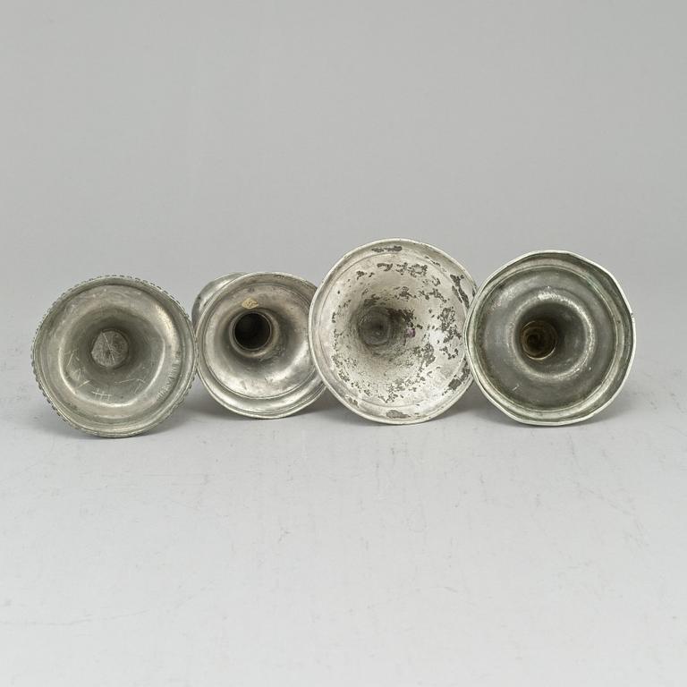 4 pewter candlesticks, one Hans Wicksten, Västerås 1806.