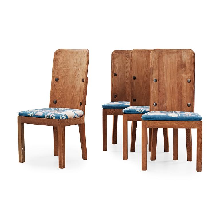 Axel Einar Hjorth, a set of four 'Lovö' stained pine chairs, Nordiska Kompaniet, Sweden 1930's.