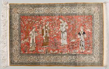 A Ghom rug, silk, old, 152 x 107 cm.