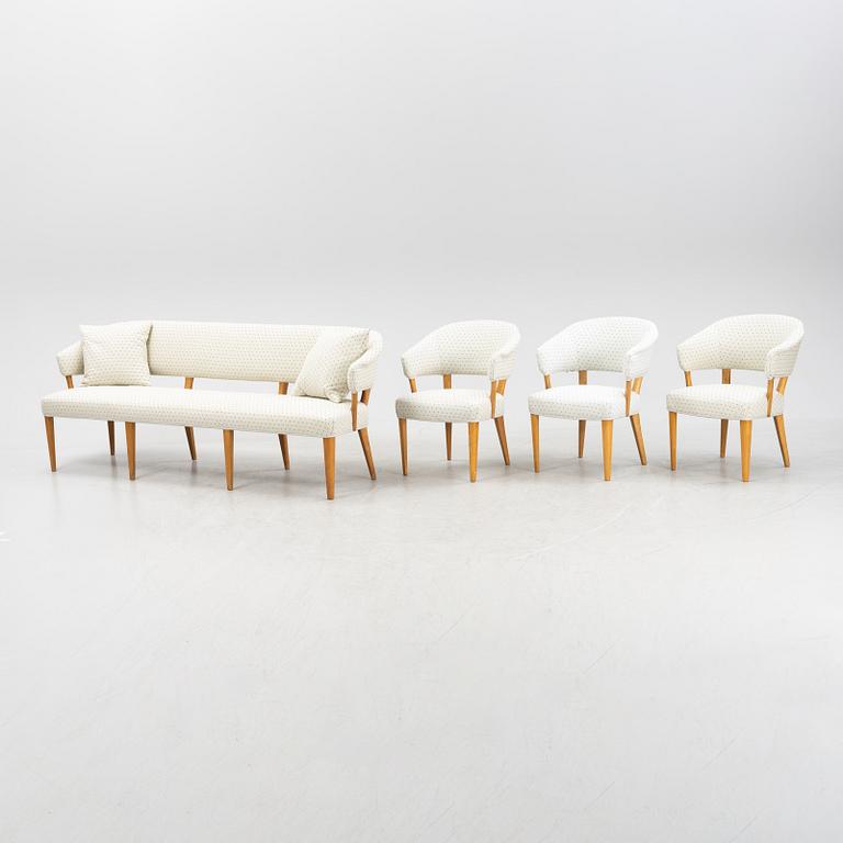 Carl Malmsten, a sofa and three armchairs, 'Lata Greven', second half of the 20th century.