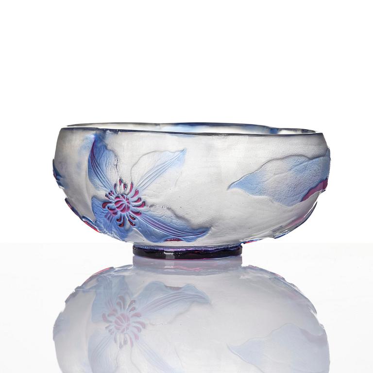 Emile Gallé, an Art Nouveau cameo glass vase and a fire-poilshed cameo glass bowl, Nancy, France.