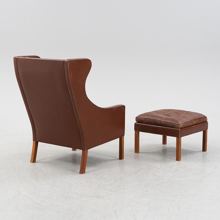 Børge Mogensen, a leather easy chair and foot rest, model 2204, Frederica Stolefabrik, Denmark,