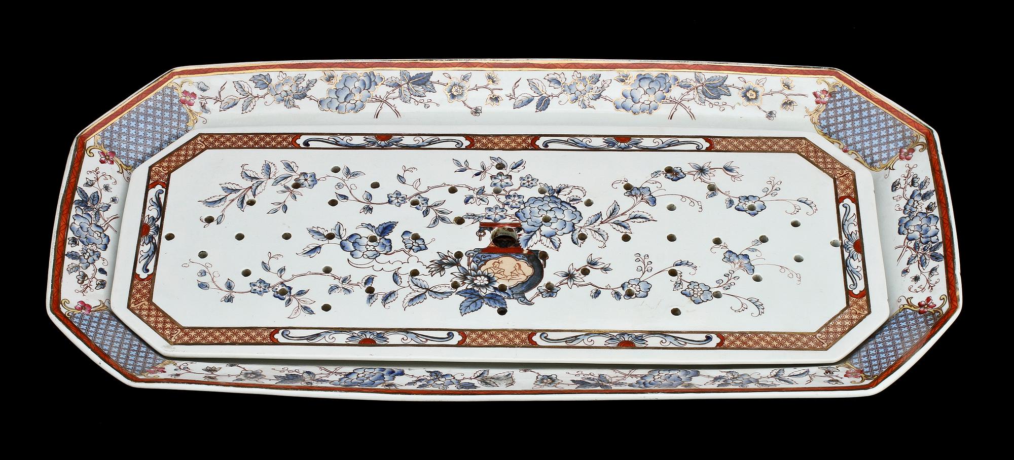 FISKFAT, 2 delar, flintgods, "Hoangho" (1892-1926), Rörstrand.