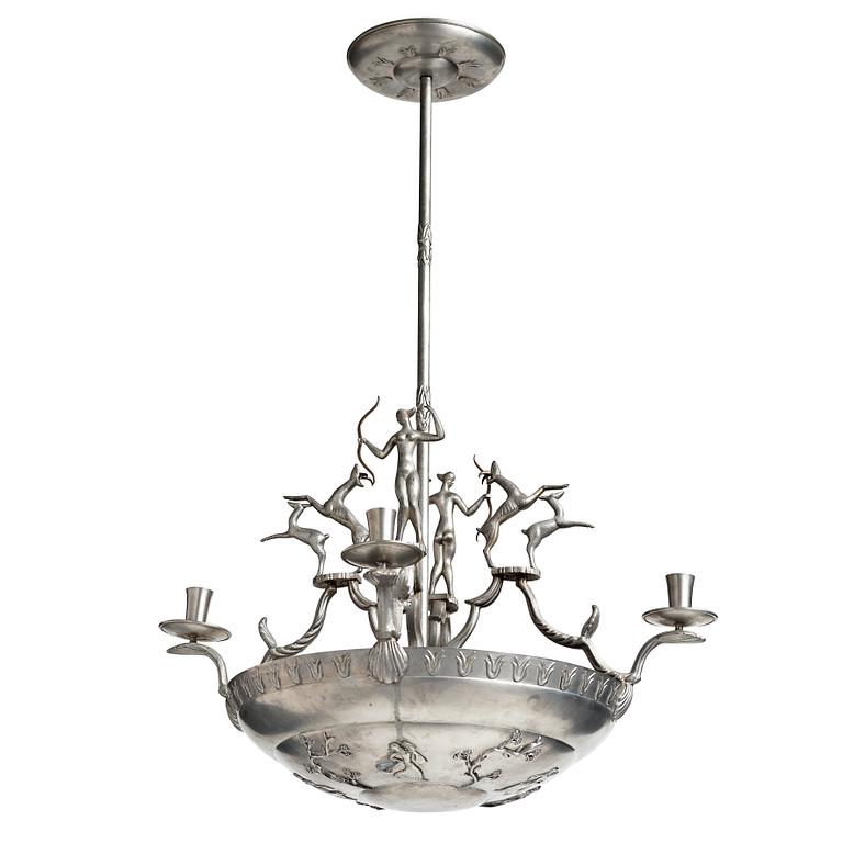 Nils Fougstedt, a pewter chandelier, Svenskt Tenn, Stockholm 1930.