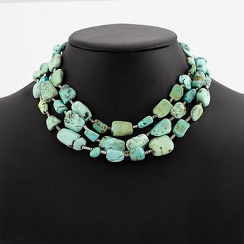 Vivianna Torun Bülow-Hübe, a necklace, silver and turquoise, excecuted in her own studio, 1950's/60's.