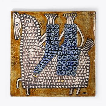 Lisa Larson, three stoneware wall reliefs and a mirror, Gustavsberg.