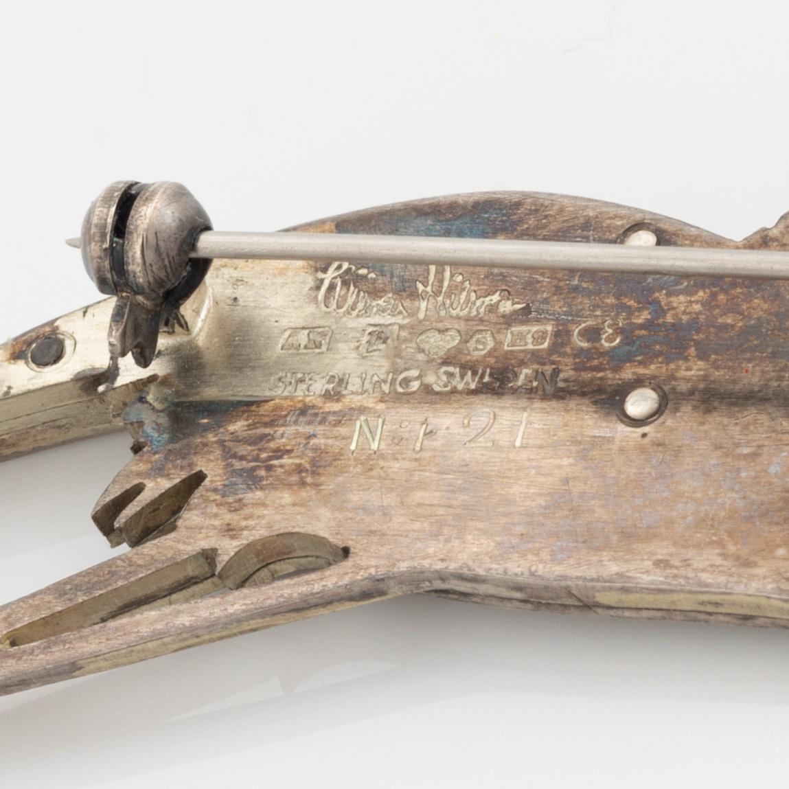 Wiwen Nilsson, brosch, sterlingsilver, trana.
