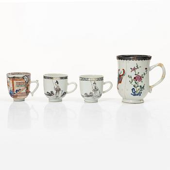 A collection of cups, saucers and teapots, China, Qing dynasty, mostly 18th century.