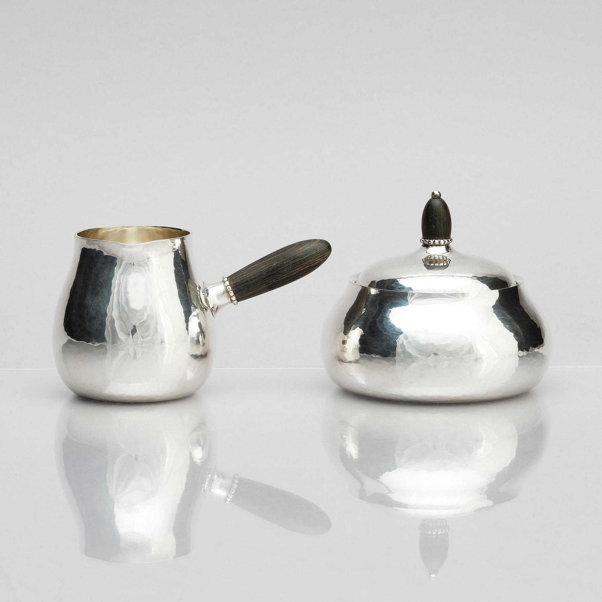 Georg Jensen, a sterling silver 3 pieces coffee set, Copenhagen, Denmark, after 1945, design no 80A.