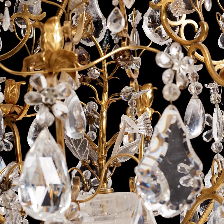 A French Louis XV-style six-branch gilt-bronze, rock crystal and amethyst chandelier, 19th century.