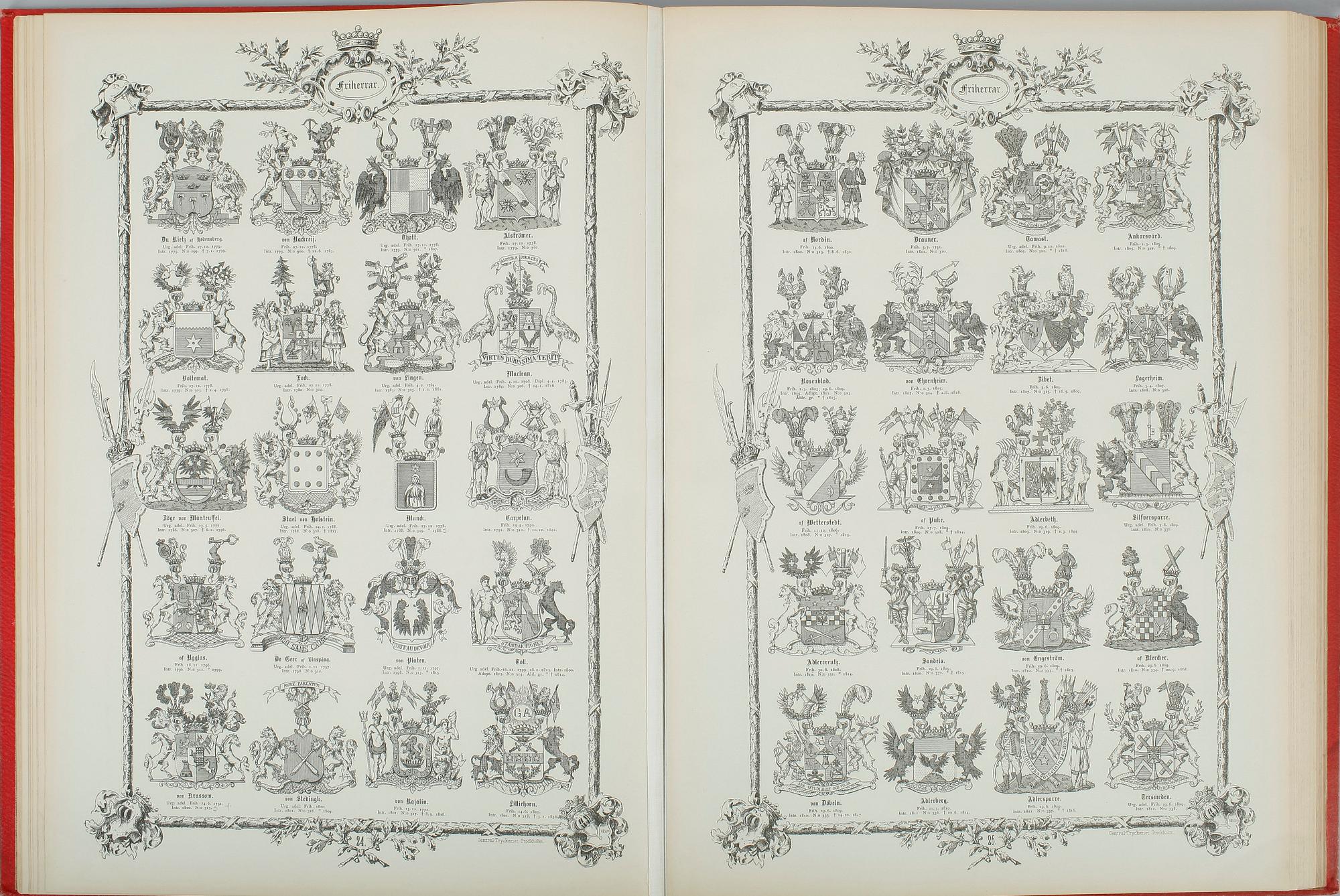 BOK, "Sveriges Ridderskaps och Adels vapenbok", Carl Arvid Klingspor, Centraltryckeriet Stockholm, sent 1800-tal.