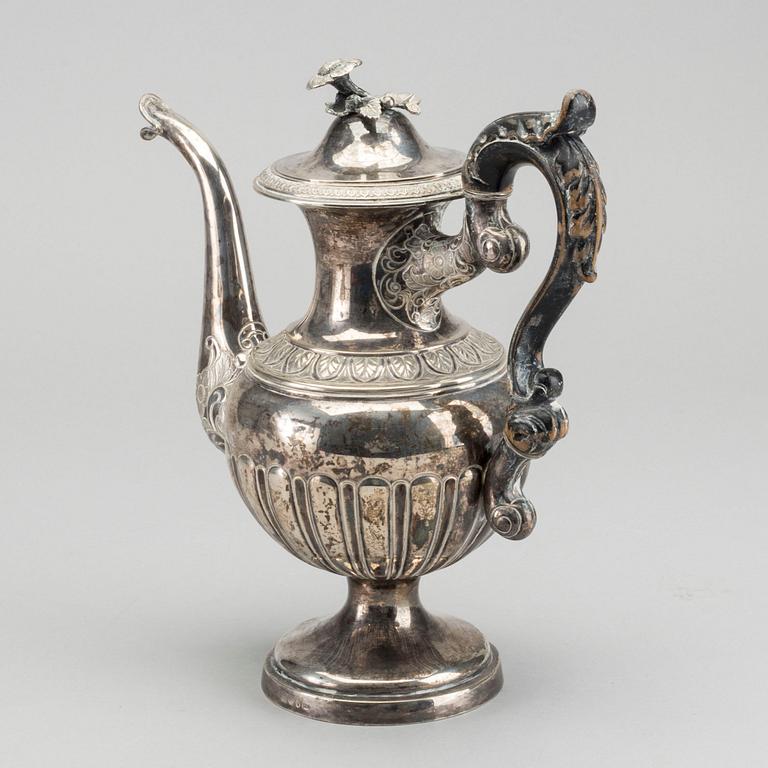 A Swedish Late Empire 19th century silver coffee pot, mark of C Nyström Stockholm 1843, total weight 1194 gr.