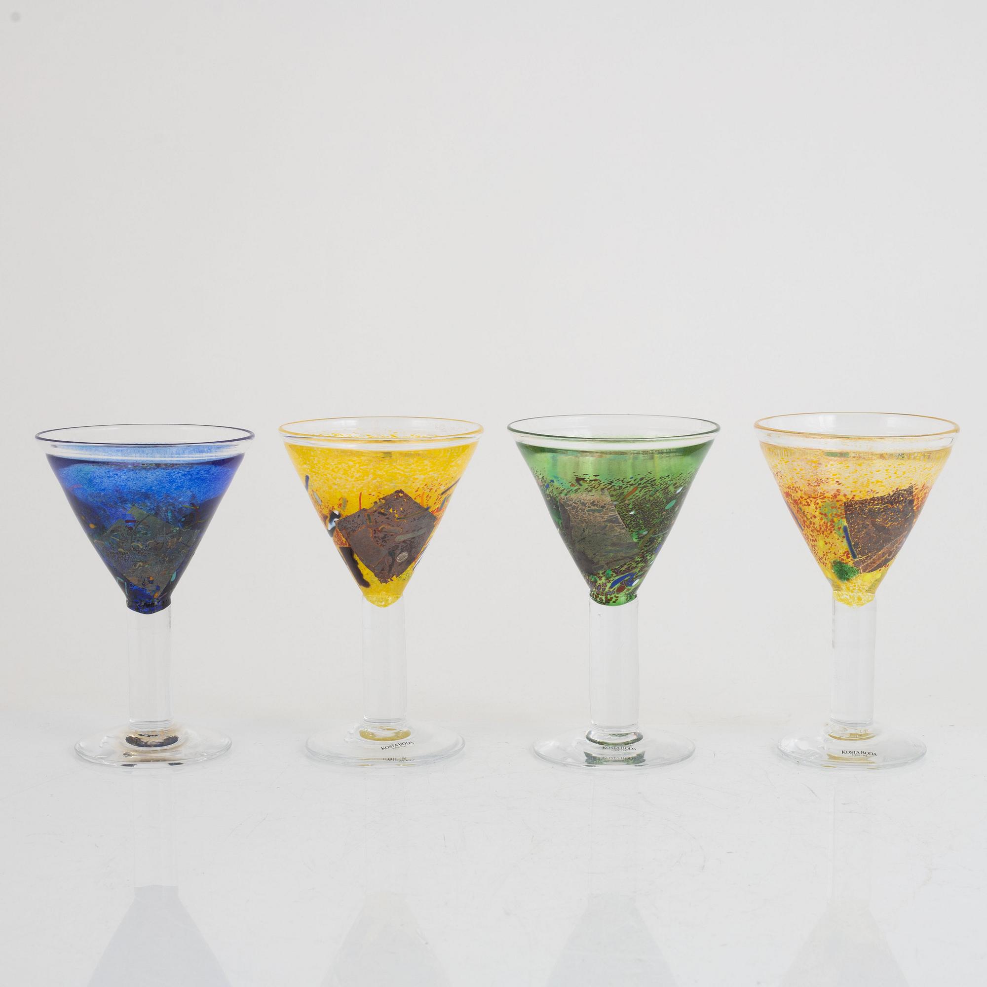 Bertil Vallien, coctailglas 10 st, "Satellite", Kosta Boda.
