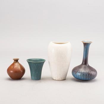 Gunnar Nylund, 4 stonewear vases from Rörstrand.