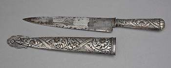 GAUCHOKNIV MED BALJA, nysilver och stål, Sydamerika, 1900-talets mitt.