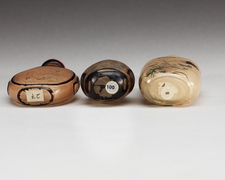 A set of three inside painted snuff bottles, 20th Century.
