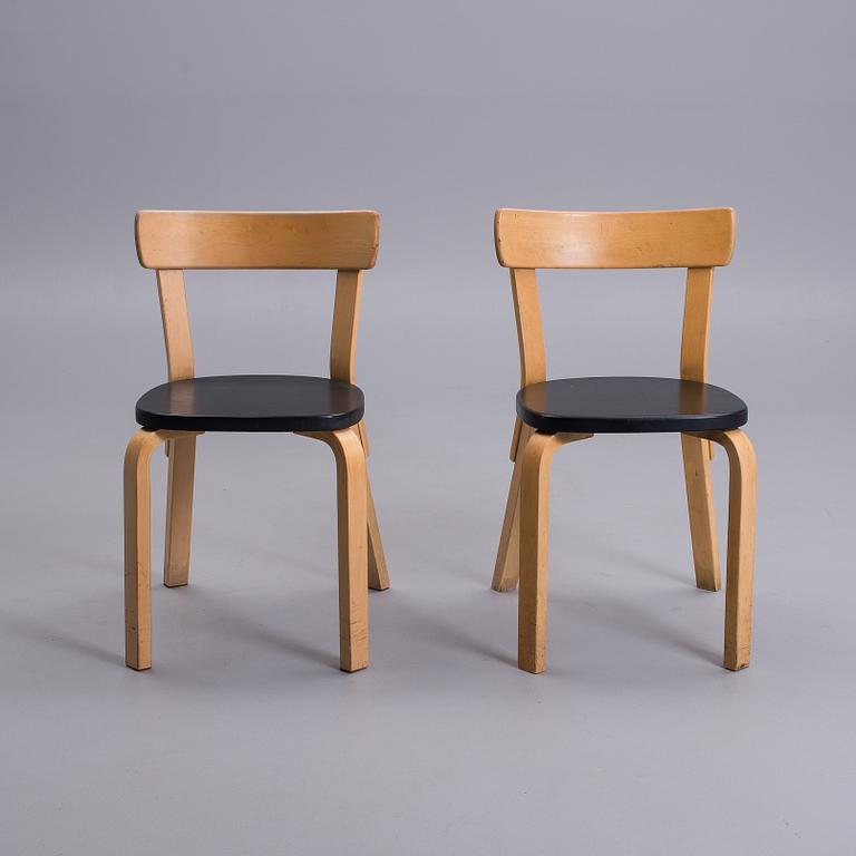 ALVAR AALTO, stolar, 6 st, modell 69, Artek 1900-talets mitt.