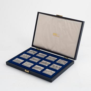 Åke Hamarberg & Eric Hagström, twelve silver plaques with Swedish royal palaces and places, Sporring, 1976.