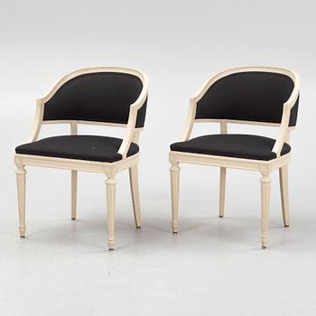 A pair of late Gustavian style armchairs, mid 20th century.
