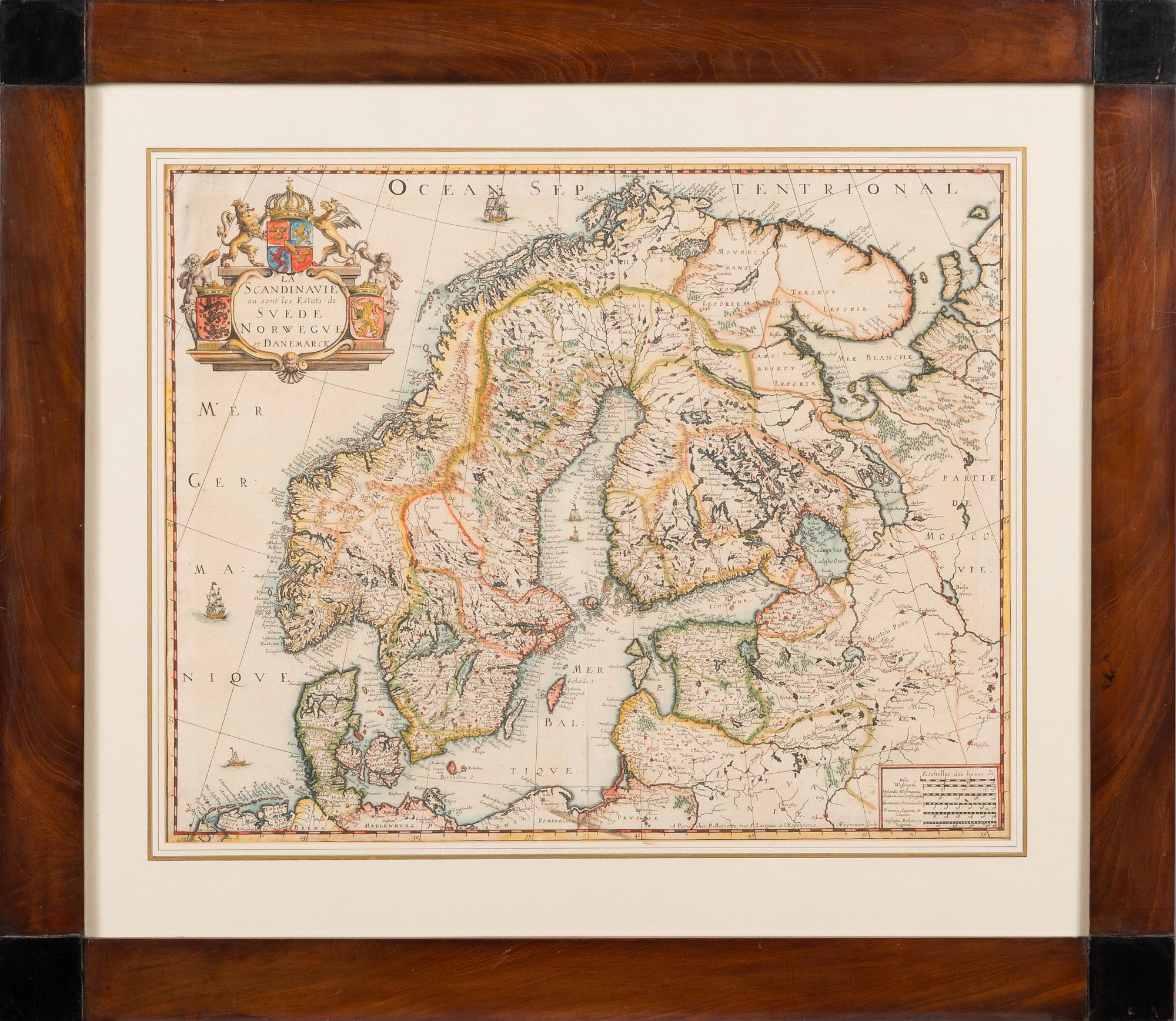 A hand coloured, copper engraved 17/18th century map. Pierre Mariette.