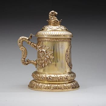 An English 19th century silver-gilt tankard, marks of William Eaton, London 1836.