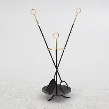 Gunnar Ander, fire utensils/fire place set, 3 pieces, Ystad Metall, second half of the 20th century.