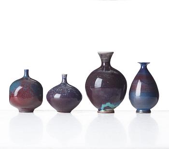 Berndt Friberg, a set of four stoneware vases, Gustavsberg studio 1970 and 1979.