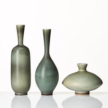 Berndt Friberg, three stoneware vases, Gustavsberg studio, Sweden 1964, 1965 and 1974.