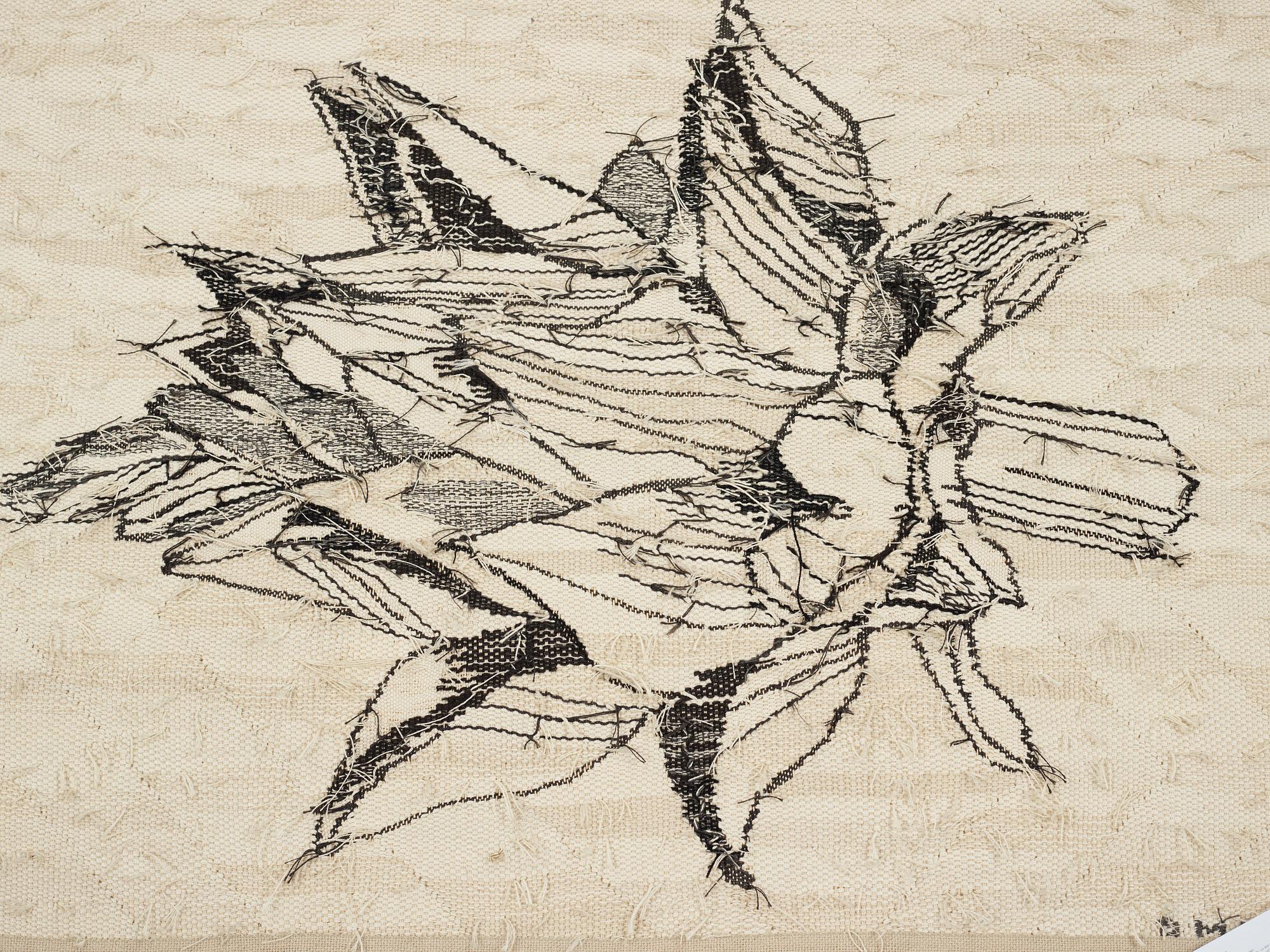 Barbro Sprinchorn, Vävd tapet, "Kronärtskocka", gobelängteknik, ca 68-68,5 x 82,5-83,5 cm, signerad AB MMF BS.