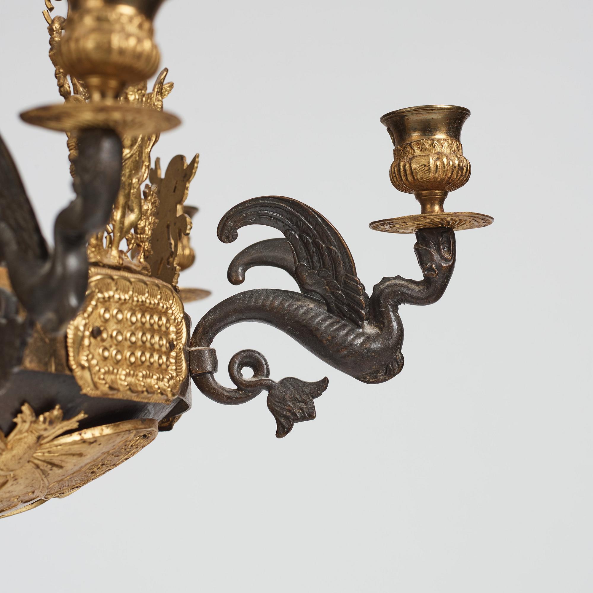 A Swedish late Empire mid 19th century six-light hanging-lamp.