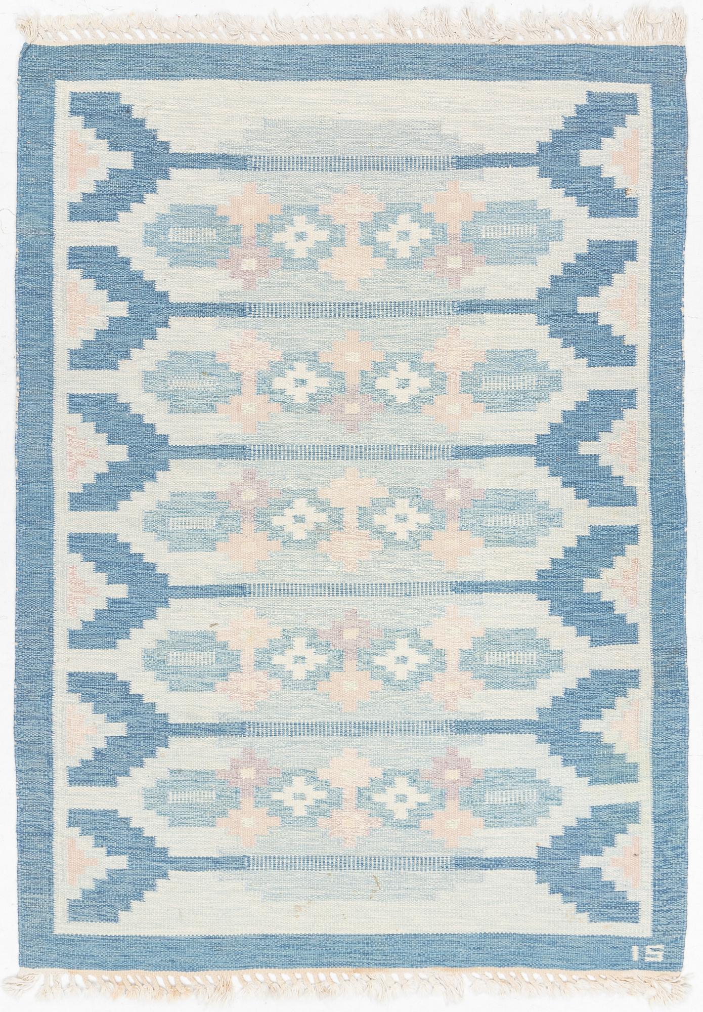 Ingegerd Silow, a flat weave rug, signed IS, c. 195 x 140 cm.