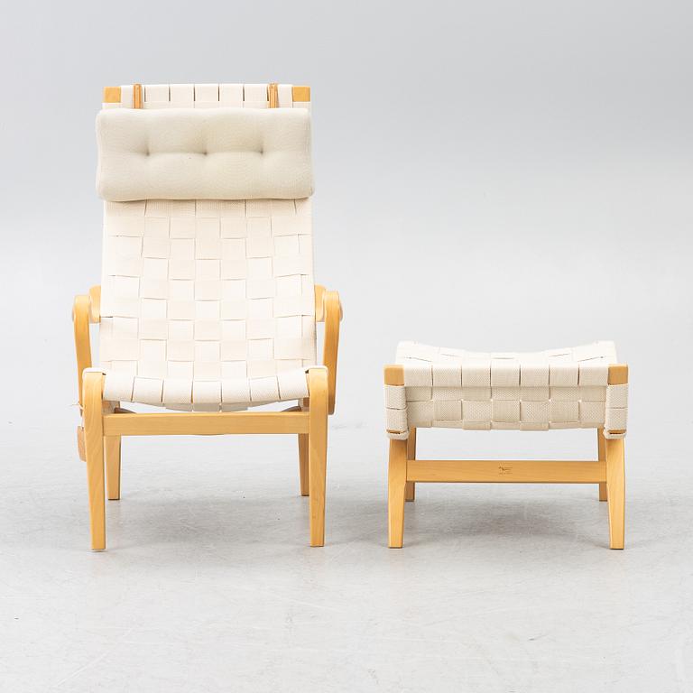 Bruno Mathsson, armchair and footstool, "Miranda", Bruno Mathsson International, Värnamo.