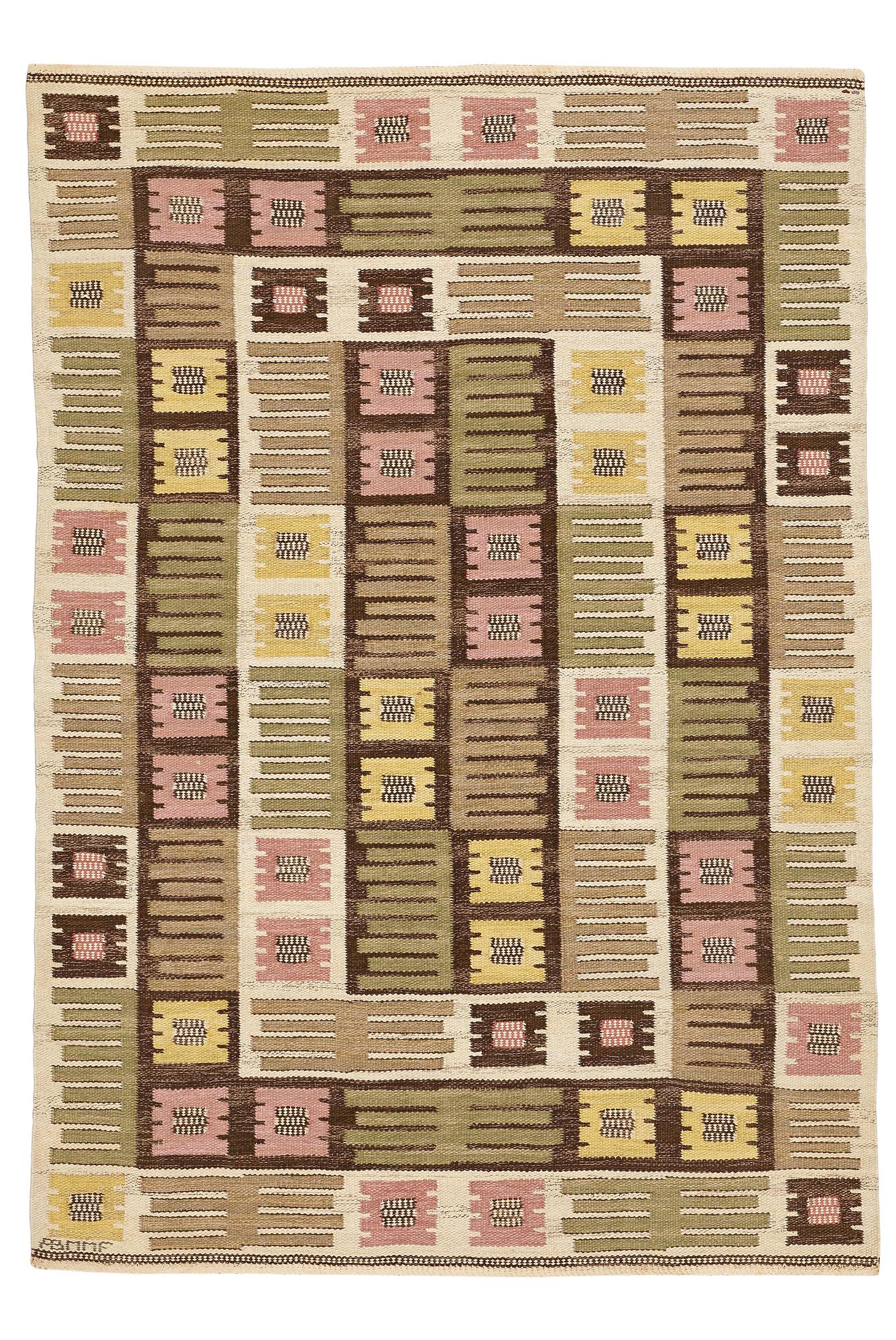 Märta Måås-Fjetterström, Matta, "Nyponblomman", rölakan, ca 213,5-214,5 x 148,5-150,5 cm, signerad AB MMF.