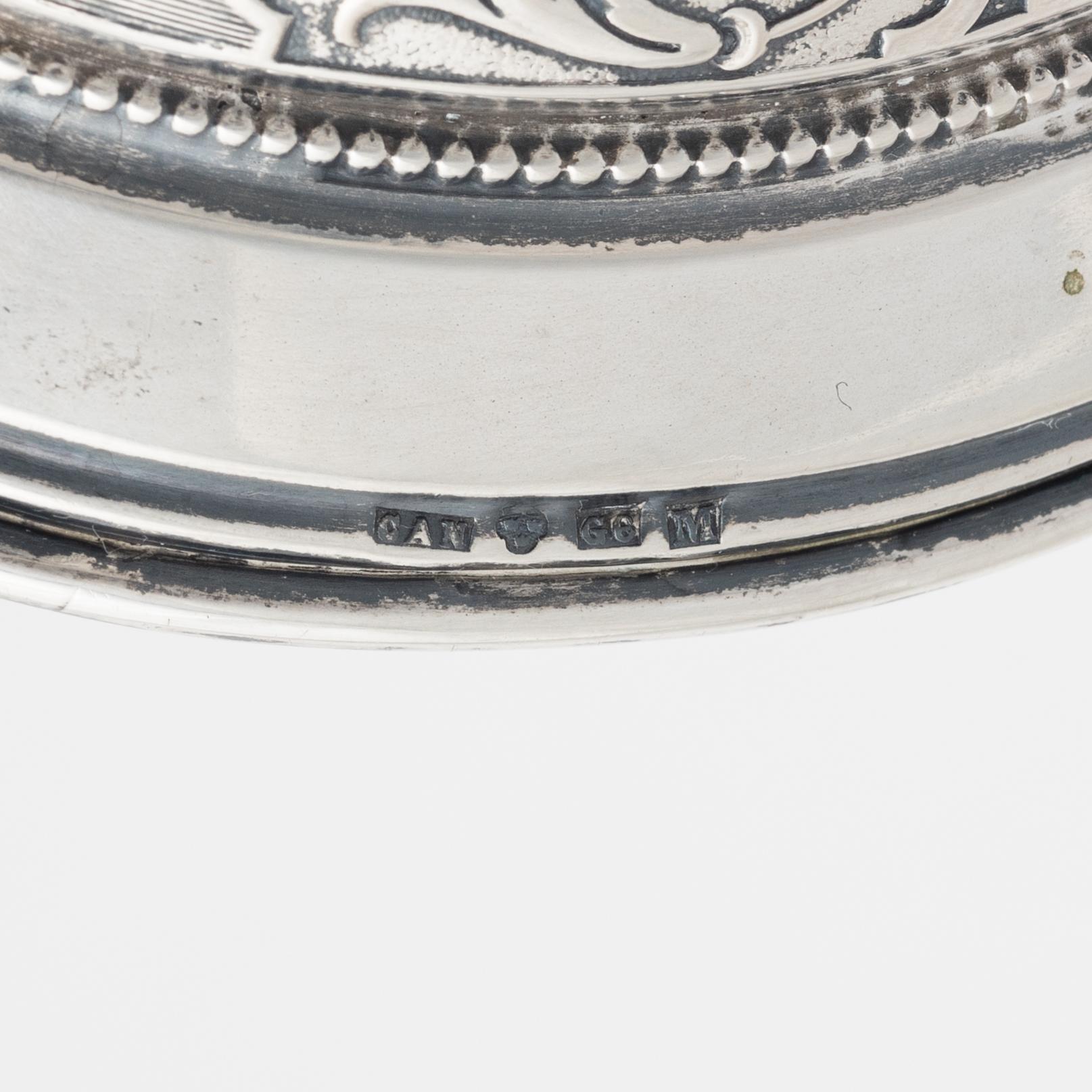 Lockpokaler, 2 st, silver, bl a Carl August Nilsson, Malmö 1885.