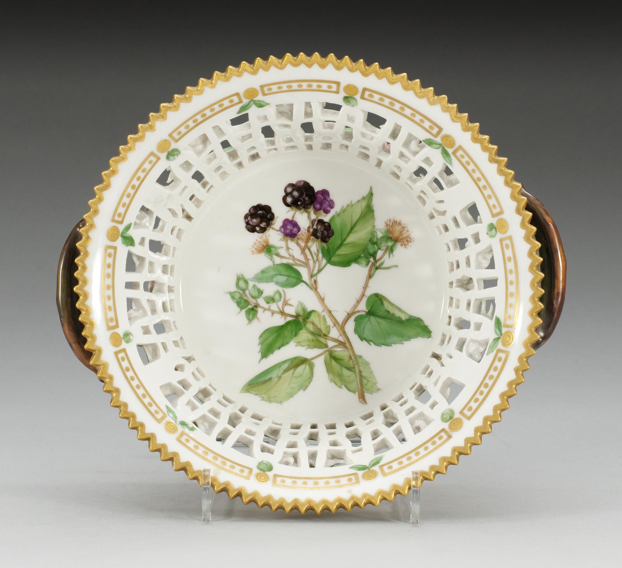 A Royal Copenhagen 'Flora Danica' chestnut basket, Denmark, 20th Century.