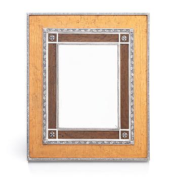 A large Bolin silvermounted natural and stained birch frame, Moscow 1912-1917, by Court Jeweller Wilhem Bolin.