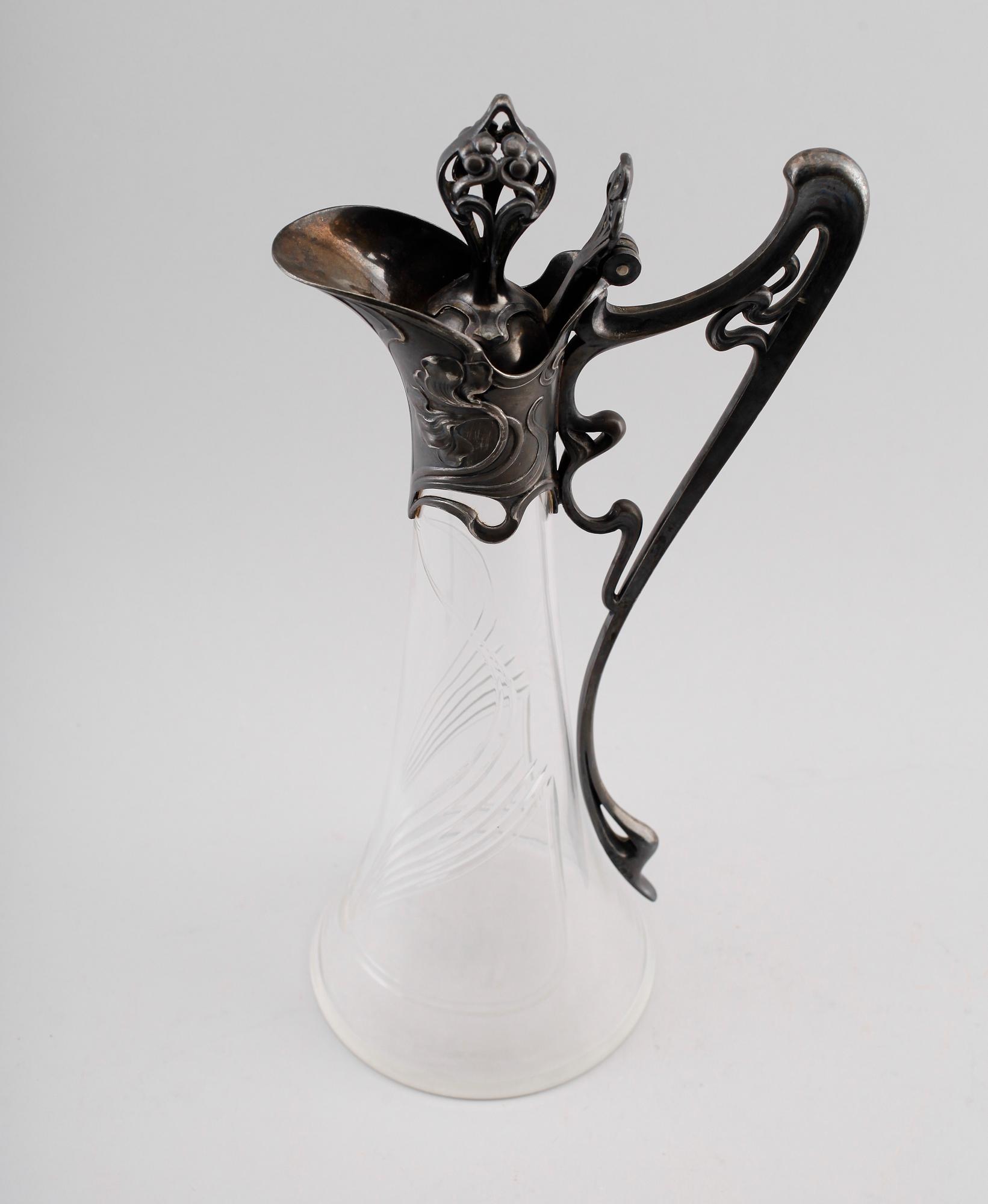 VINKANNA, jugend, glas och metall, Würtembergische Metallwaren Fabrik (WMF), omkring år 1900.