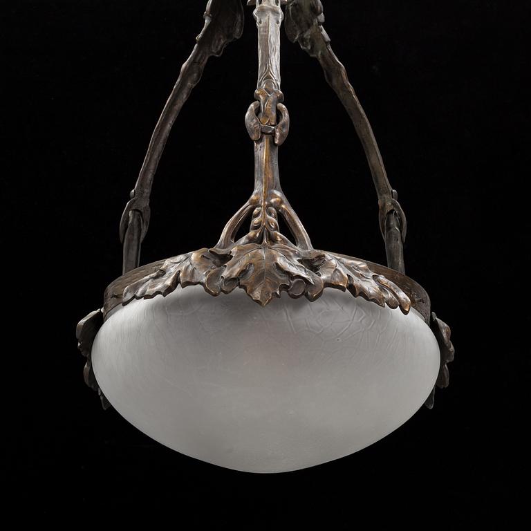 A bronze ceiling lamp, Jugend early 20th century.