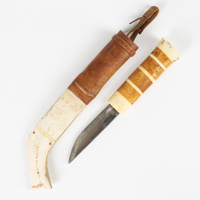 A reindeer horn knife signed H.J.